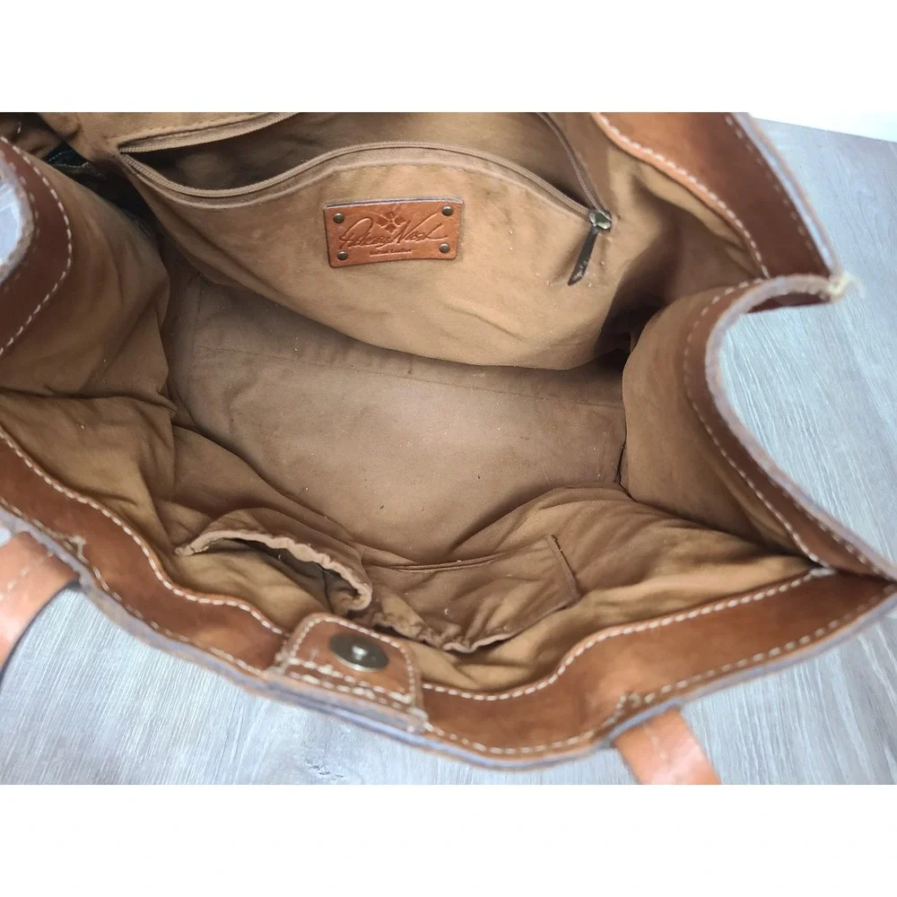 Patricia Nash Florence Toscano Tote Purse Tooled Tan Leather Western Bohemian
